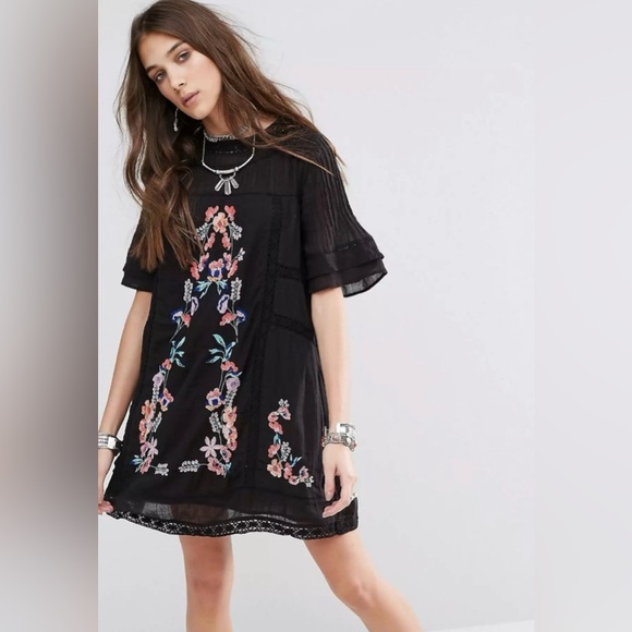 Free People Perfectly Victorian Embroidered Boho Festival Mini Shift‎ Dress XS - Picture 5 of 16